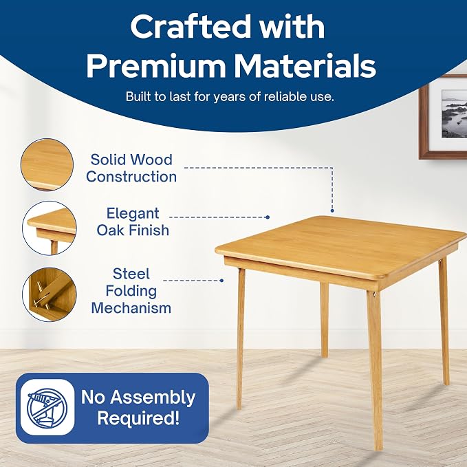 MECO Stakmore Classic Straight Edge Square Wood Folding Card Table, Oak - Image 4