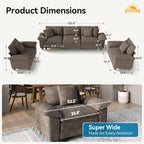 SUNSHINE VALLEY 3 Piece Living Room Sofa Furniture Set, Oversized Chenille 2 - Image 8