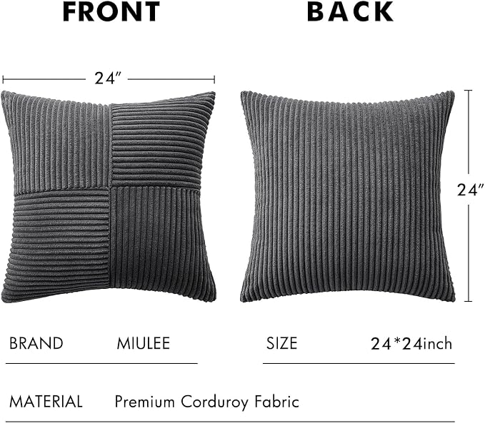 MIULEE Grey Decorative Euro Sham Pillow Covers 24x24 Inch 2 Pack | Boho - Image 7