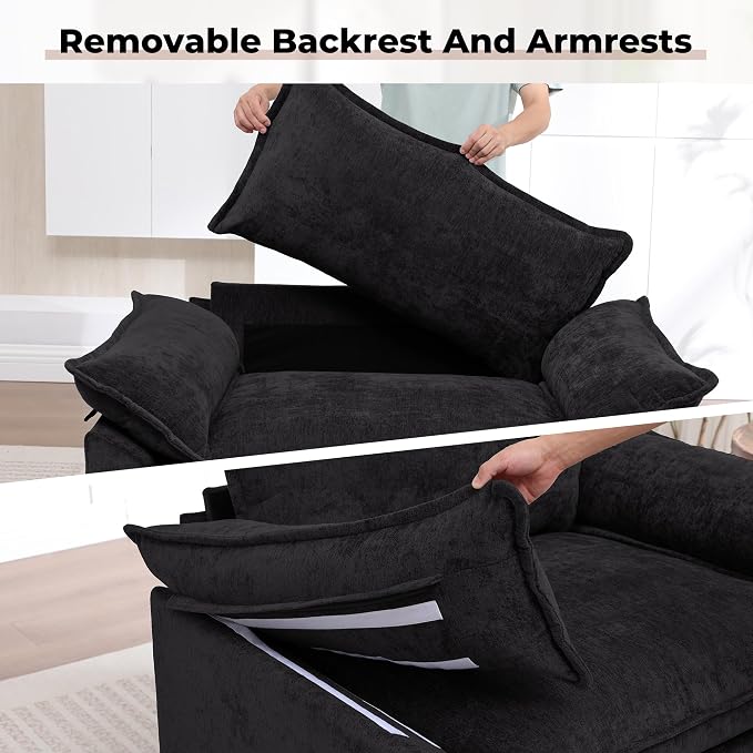 Oversized Accent Chair with Ottoman, Upholstered Armchair with Extra Thick - Image 8