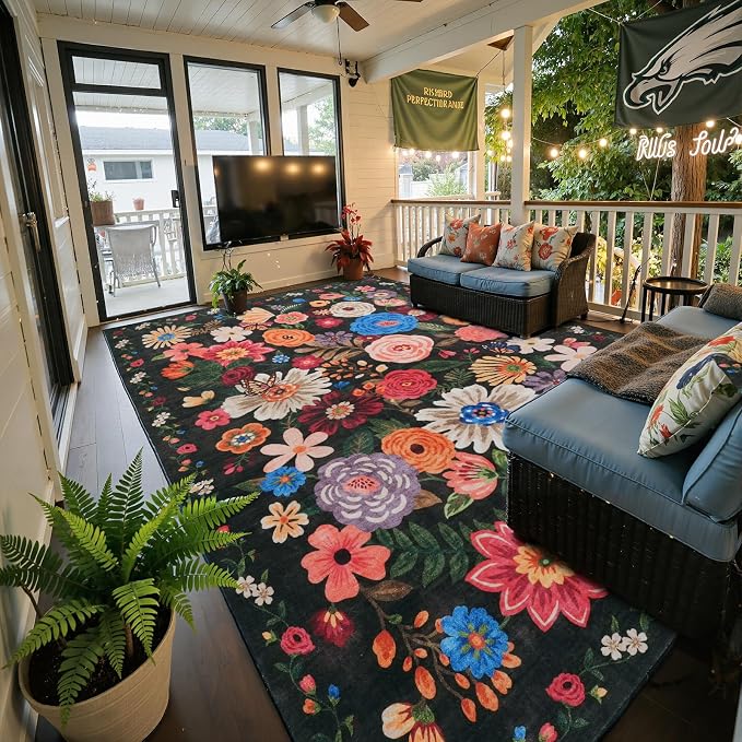 5x7 Living Room Rugs Black Brown Area Rug - Image 4