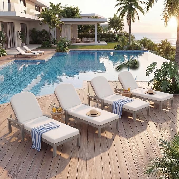 Outdoor Chaise Lounge Chair Set of 3, Patio Chaise Lounge Recliner - Image 5