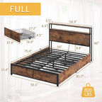 Lifezone Full Bed Frame with 2-Tier Storage Headboard, Metal Platform Bed Frame - Image 2