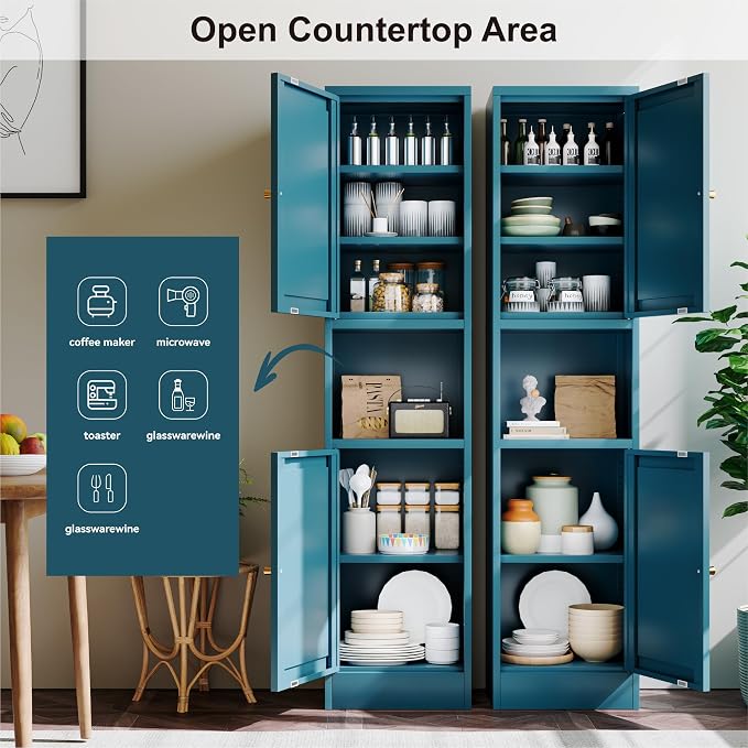 YAUWOH 2-Door Metal Storage Cabinet, Tall Slim Pantry Organizer - Image 5