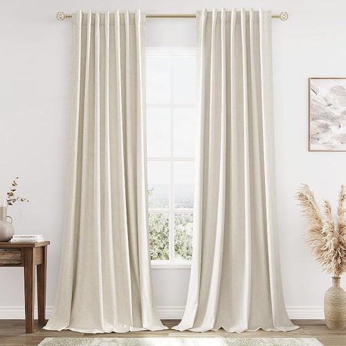 100% Blackout Linen Curtains 96 Inch Length 2 Panels Set by Guken