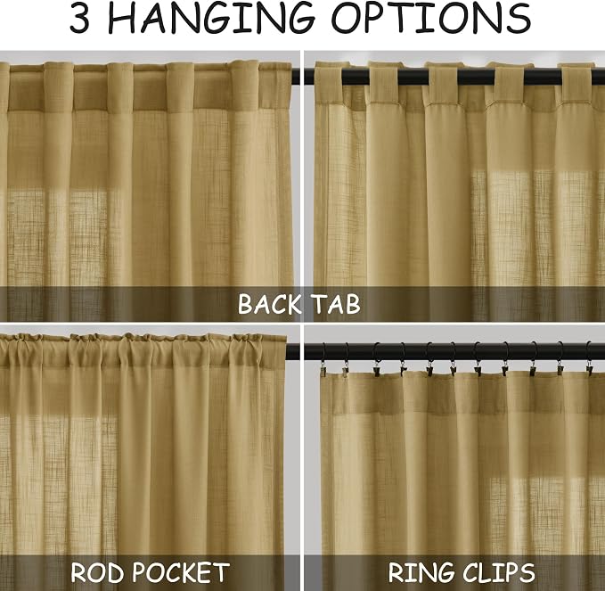 Gold Linen Curtains 84 Inch Length 2 Panels Set - Image 2