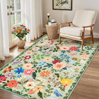 PLHXFR Area Rug Living Room: 3x5 Floral Washable Boho Soft Carpet Green | - Image 4