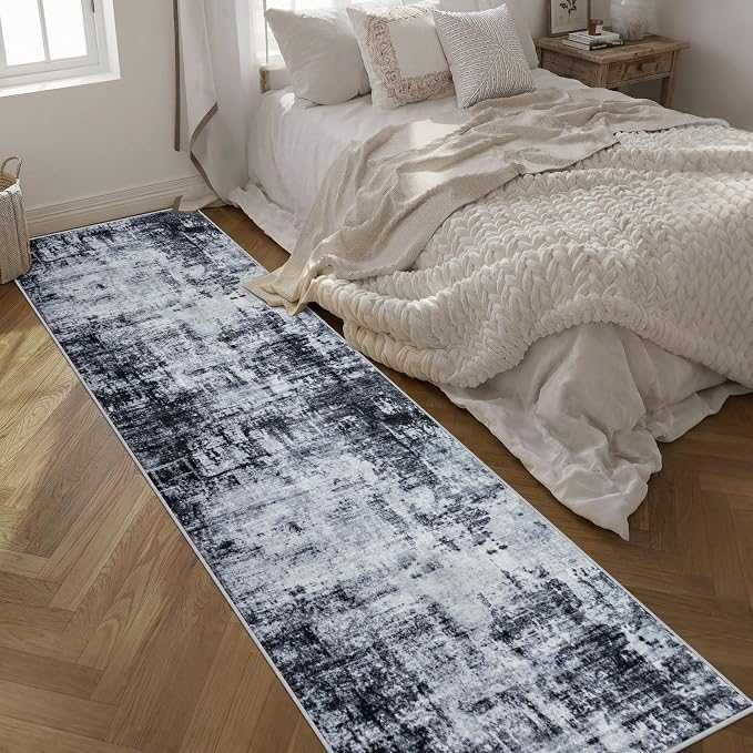 3x14 Washable Runner Rug：Modern Abstract Soft Carpet Dark Black | - Image 2