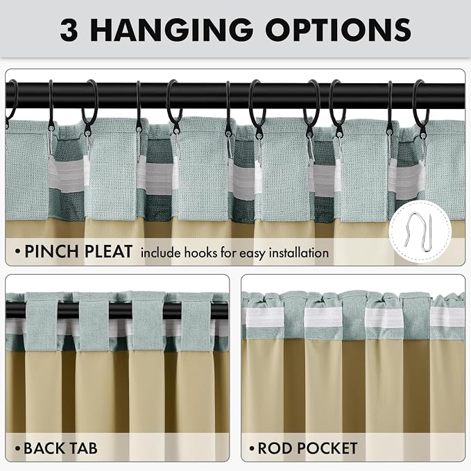 MIULEE 100% Blackout Linen Curtains 42 x 96 Inch Seafoam Green 2 Panels | - Image 5