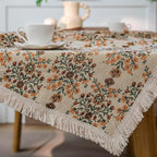 VClife Beige Floral Print Table Cloth, Linen Texture Tablecloth - Image 9