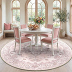 RELEANY Washable Area Rug, Round 7ft, Water Repellent, Pet Friendly, Vintage by RELEANY
