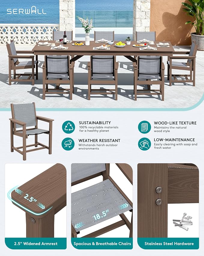 SERWALL 9 Piece Outdoor Dining Set - Image 3