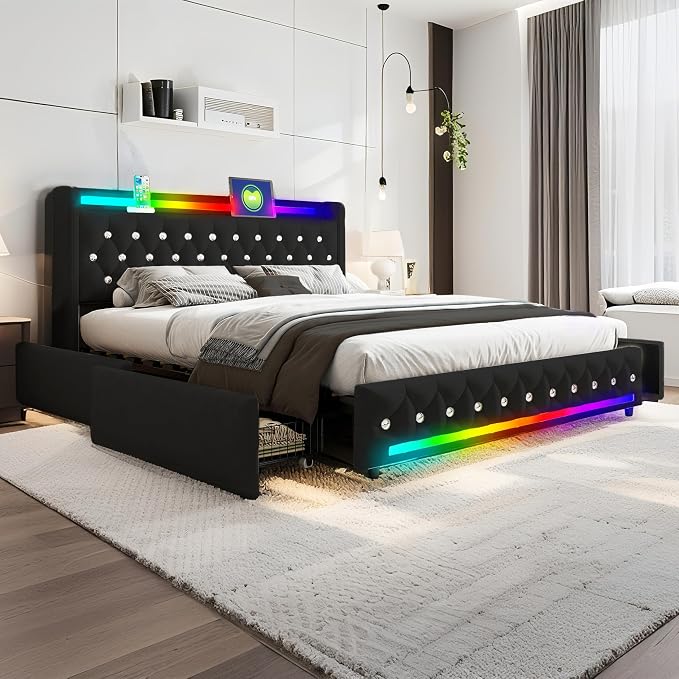 Music Player Bed with Bluetooth Speakers, Queen Size Smart Bed, USB&Type C - Image 4