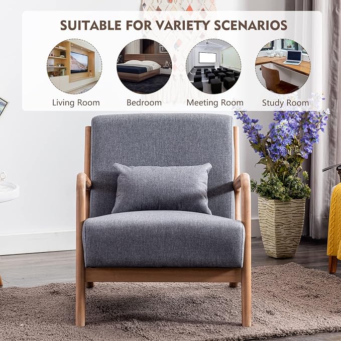 ANJ Mid Century Modern Accent Chair, Single Fabric Lounge Reading Armchair - Image 7