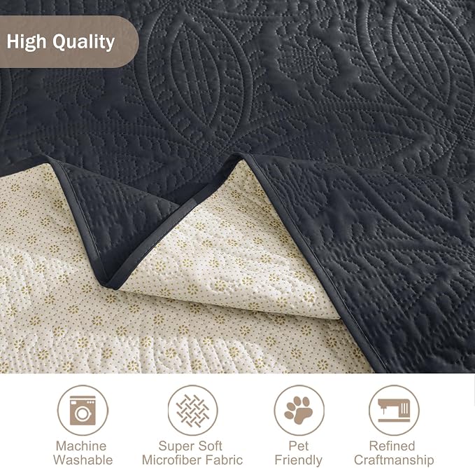Quilted Black Sofa Slipcovers - Image 6