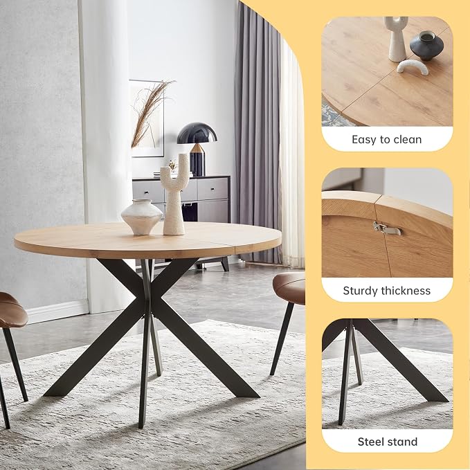 Zerifevni 46.4" Round Dining Table Set, Mid Century Modern Round Dining Table - Image 3