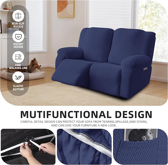Genina Recliner Loveseat Covers, Stretch Reclining Sofa Covers, 2 Seater Couch - Image 4