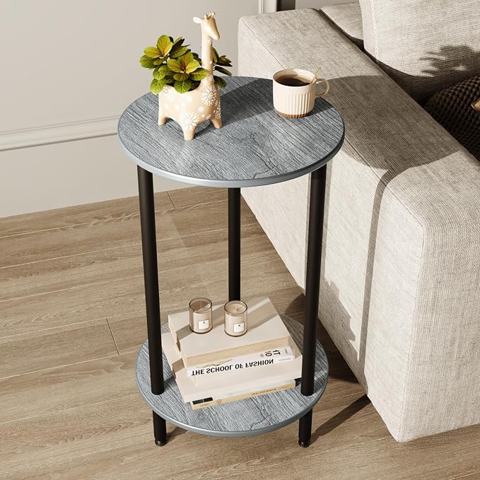 Small Round Side Table, 2-Tier Modern Accent/Bedside Table by BITYODD-HOME