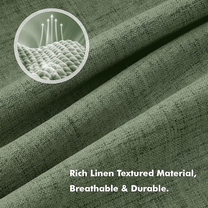 MIULEE 100% Blackout Linen Curtains 42 x 72 Inch Olive Green 2 Panels | Thermal - Image 3