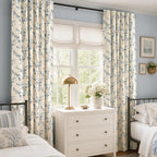 Blackout Vintage Floral Linen Curtains Blue on Beige 50×90 2 Panels | Elisa - Image 6