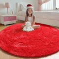 Red Round Area Rug 4ft, Soft Bedroom Circle Rugs Floor Mat by ONASAR