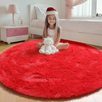Red Round Area Rug 4ft, Soft Bedroom Circle Rugs Floor Mat by ONASAR