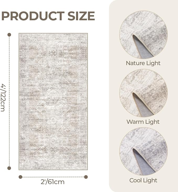 2x4 Rug Runners for Hallways Non Slip, Taupe | Washable Rugs for Kitchen - Image 2