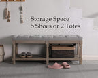 Farmhouse Storage Bench Wooden Entryway Upholstered Tufted Ottoman Bench - Image 6