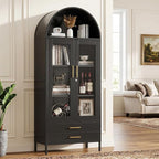 73" Tall Display Cabinet with Glass Doors and 2 Drawers, Metal Arched Cabinet by GANGMEIMENTALSTORAGECABINET