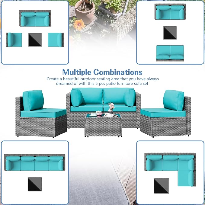 Patio Furniture Sets, 5 Piece Outdoor Sectional Sofas, Wicker Rattan Outdoor - Image 5