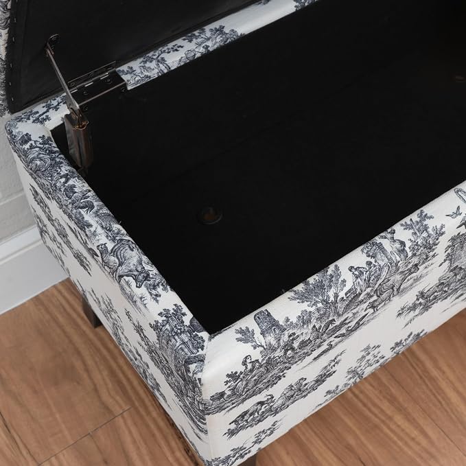 Linon Stephanie Black and White Toile Fully Upholstered Bench - Image 8