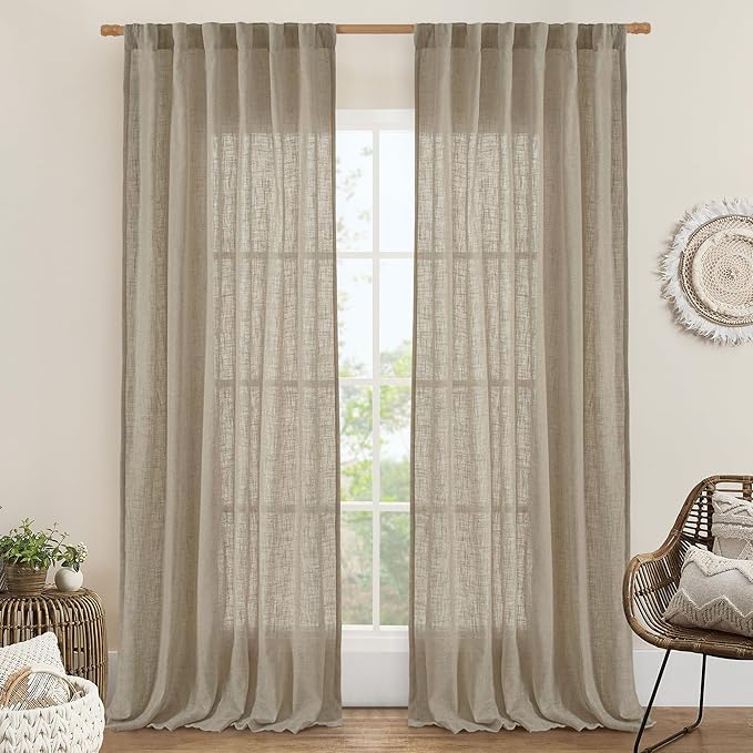 Taupe Semi Sheer Linen Curtains 2 Panels Set Light Filtering Panels | Linen by LAMIT
