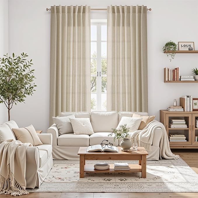 Extra Long 120 Inch Curtains for Living Room Eggshell Beige Linen Light - Image 6