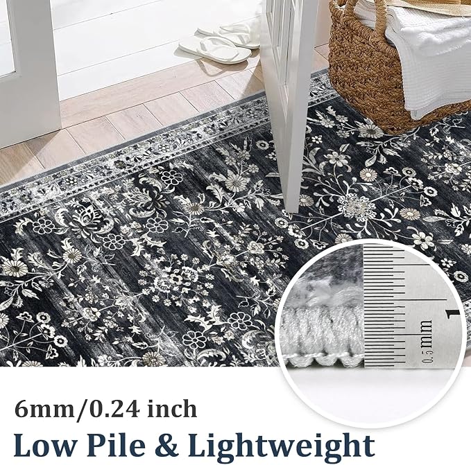 Yamaziot 2x6 Washable Hallway Runner Rug Non Slip Floral Carpet, Stain Resistant - Image 4