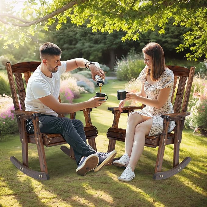 VINGLI Outdoor Rocking Chair, Heavy Duty 600 LBS Wooden Rocking Bench - Image 7