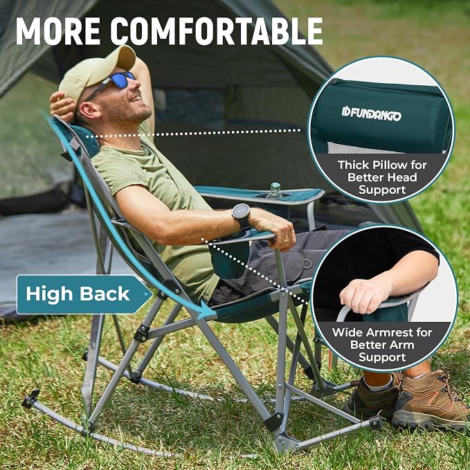 FUNDANGO Rocking Camping Chair, High Mesh Back Portable Folding Camp Chairs - Image 4