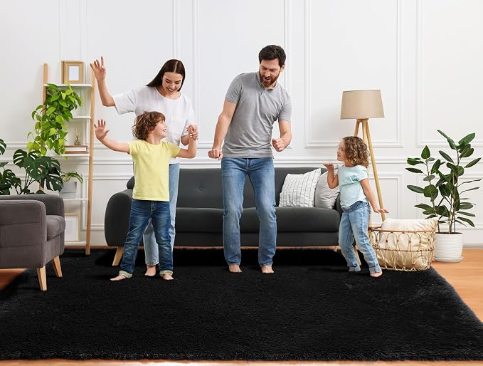 Black Area Rugs 9x12 Living Room, Large Fluffy Shag Bedroom Rug, Soft Plush - Image 7