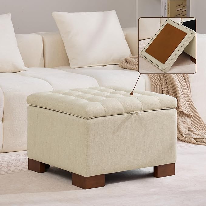 WUTUTUEE 24" Fabric Square Storage Ottoman by WUTUTUEE
