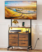 Rolling TV Stand with Mount & 4 Fabric Drawers by GYIIYUO