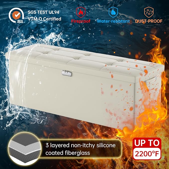 DocSafe Storage Ottoman Bench, Fireproof＆Waterproof Folding Bench - Image 4