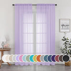 Light Purple Sheer Curtains 90 Inches Long 2 Panels Set by OWENIE