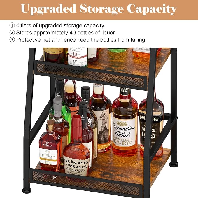 4-Tier Trapezoid Liquor Stand for Home Bar, Stepped Wine Rack Freestanding - Image 4