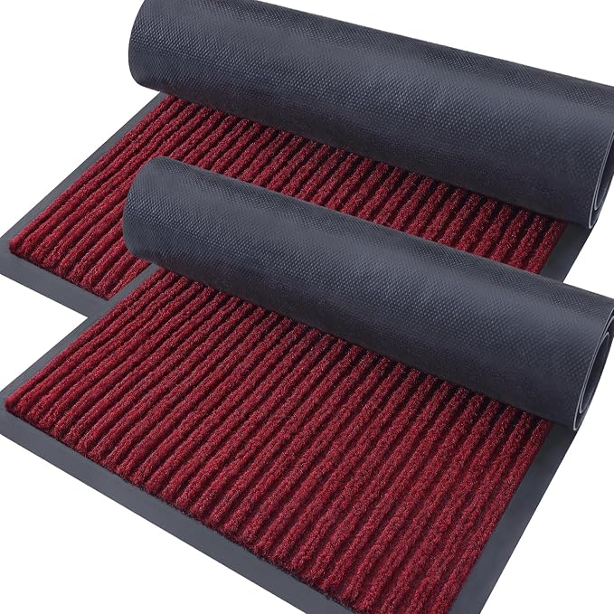 OLANLY 2-Pack Front Door Mats 59x23, Waterproof Heavy-Duty Doormats | Wine Red by OLANLY