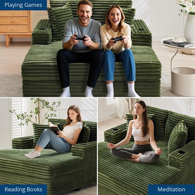 GarveeHome 60-inchOversized Chaise Lounge Chair Indoor, Comfy Corduroy Lounge - Image 8