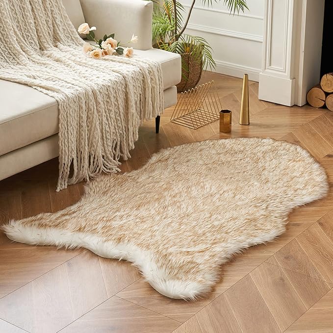 MIULEE Fluffy Area Rug 3'x5' Large Faux Fur Sheepskin Rug FrostedTips Brown | by MIULEE
