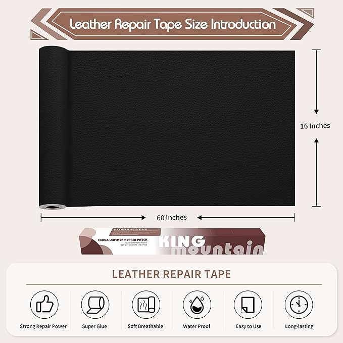 KING MOUNTAIN Leather Repair Patch, 16 x 60 Inches self Adhesive Leather Repair - Image 4