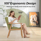 Modern Accent Chair with Wooden Table, Upholstered Linen Fabric Leisure Chair - Image 4