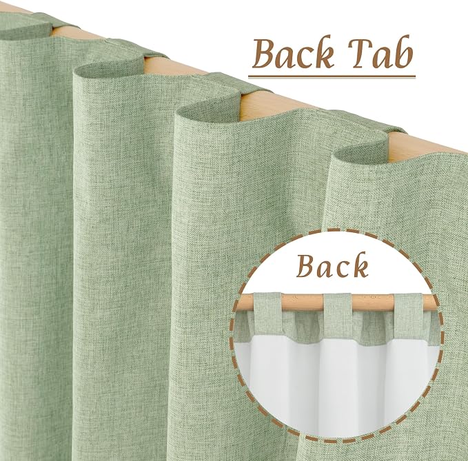 Light Green 100% Blackout Linen Curtains 63 Inches 2 Panels | Linen Textured - Image 6