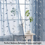 MIULEE Dusty Blue Sheer Curtains 2 Panels Leaf Patterned, W52 x L84 | - Image 5