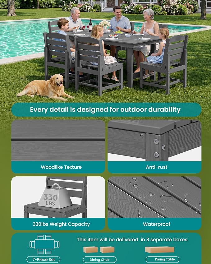 SERWALL Patio Dining Sets for 6 Person, HDPE Dining Set - Image 7